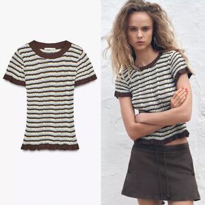 Zara NWT crochet short sleeve knit top